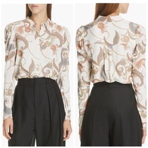 See by Chloe Paisley Puff Sleeve Blouse in Winter Cream